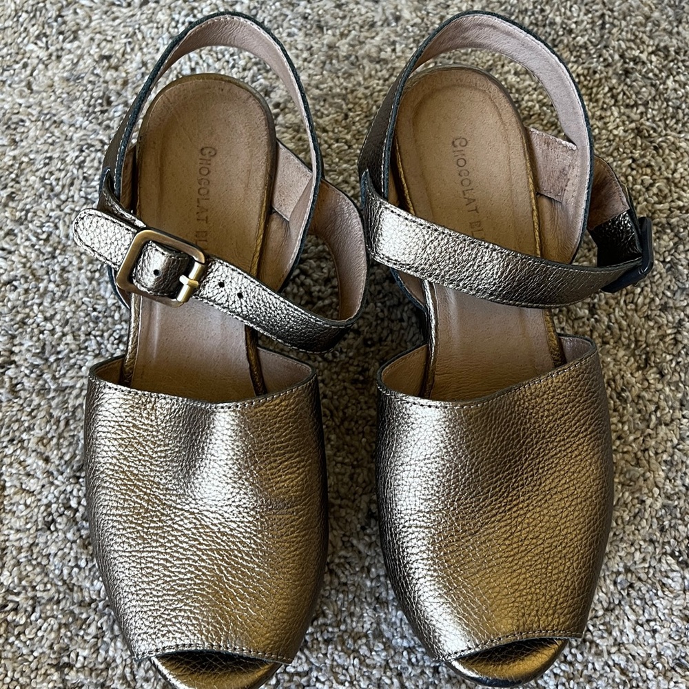 Chocolat Blu Metallic Bronze Peep-Toe Slingback Sandals - Picture 2 of 5